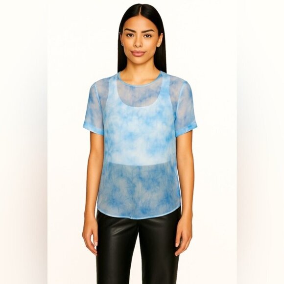 Alexander Wang blue tie dye 100% tencel silk mesh crewneck short sleeve top Med - Picture 1 of 5